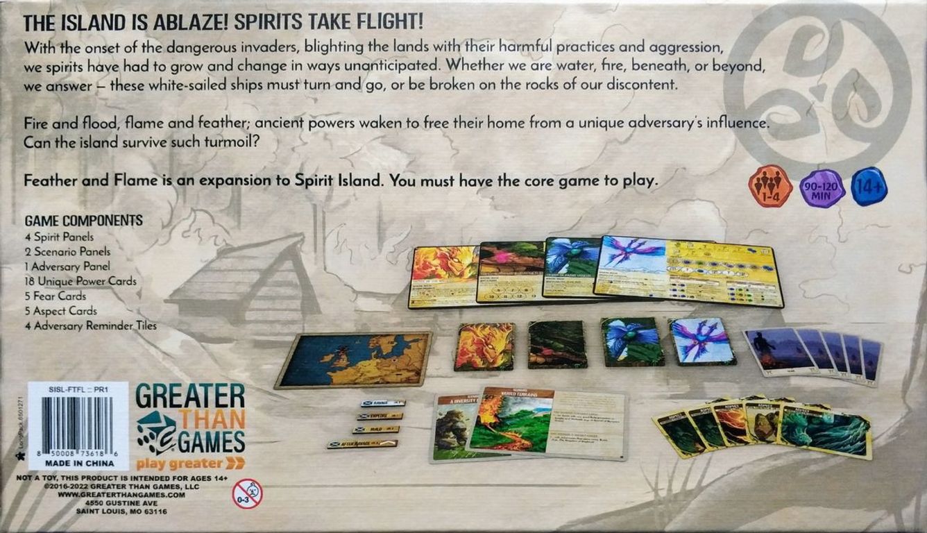 Spirit Island: Feather & Flame parte posterior de la caja