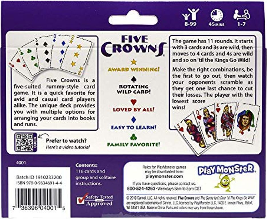 Five Crowns parte posterior de la caja