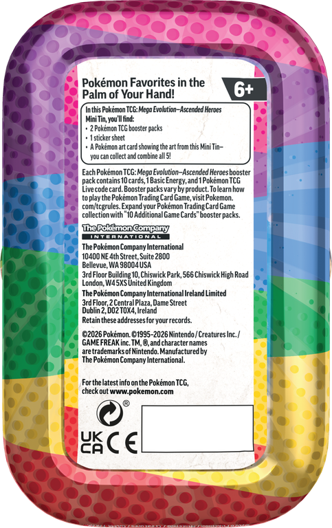 Pokémon TCG: Scarlet & Violet - Mega Evolution Ascended Heroes Mini Tin back of the box