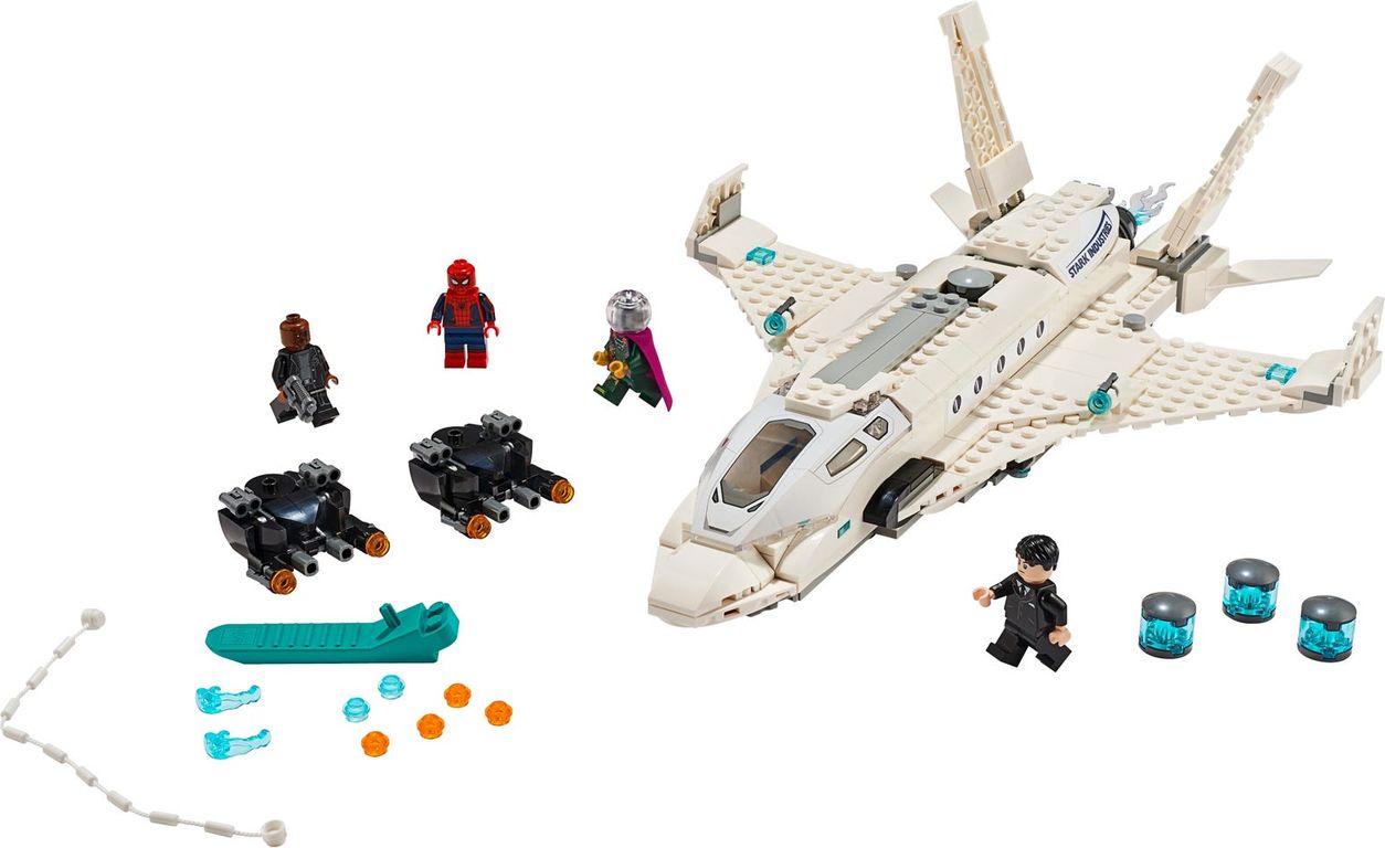 LEGO® Marvel Stark Jet and the Drone Attack components